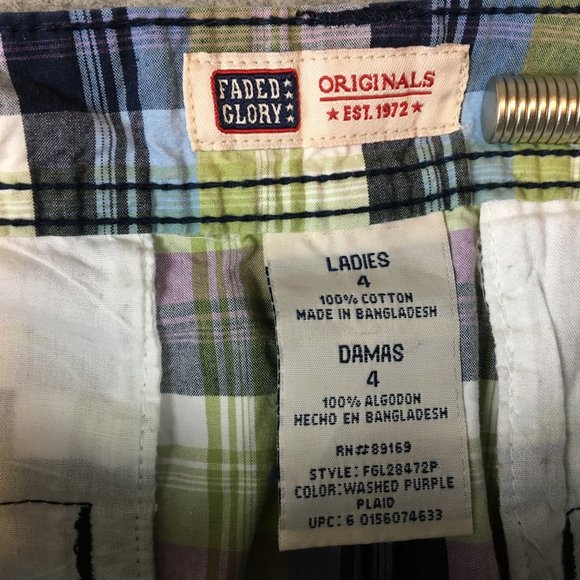 Faded Glory Shorts 4 27 Mid Rise Bermuda Blue Green Madras Plaid Golf Casual - Picture 6 of 9